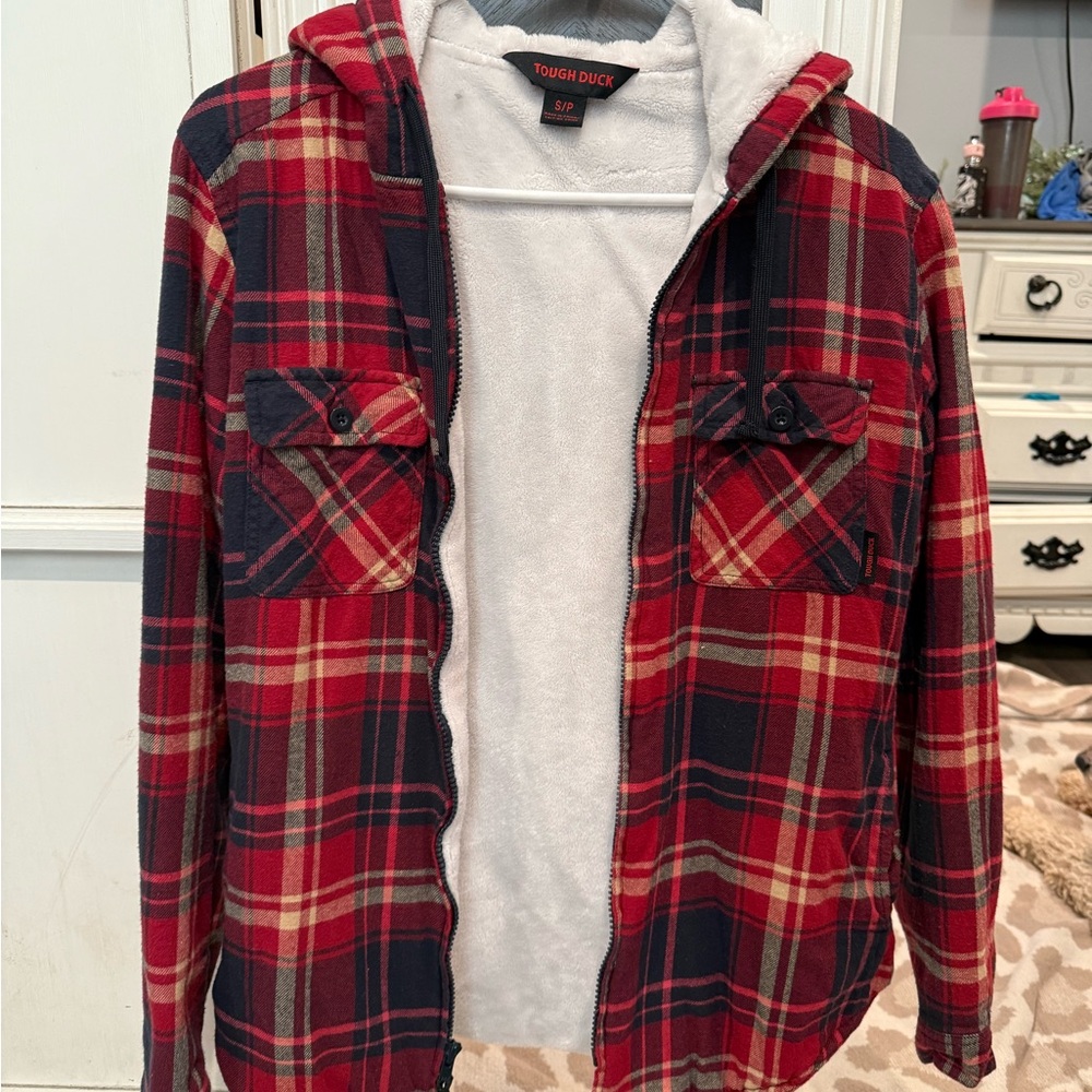 Tough duck 🦆 Red and Navy Plaid Hoodie